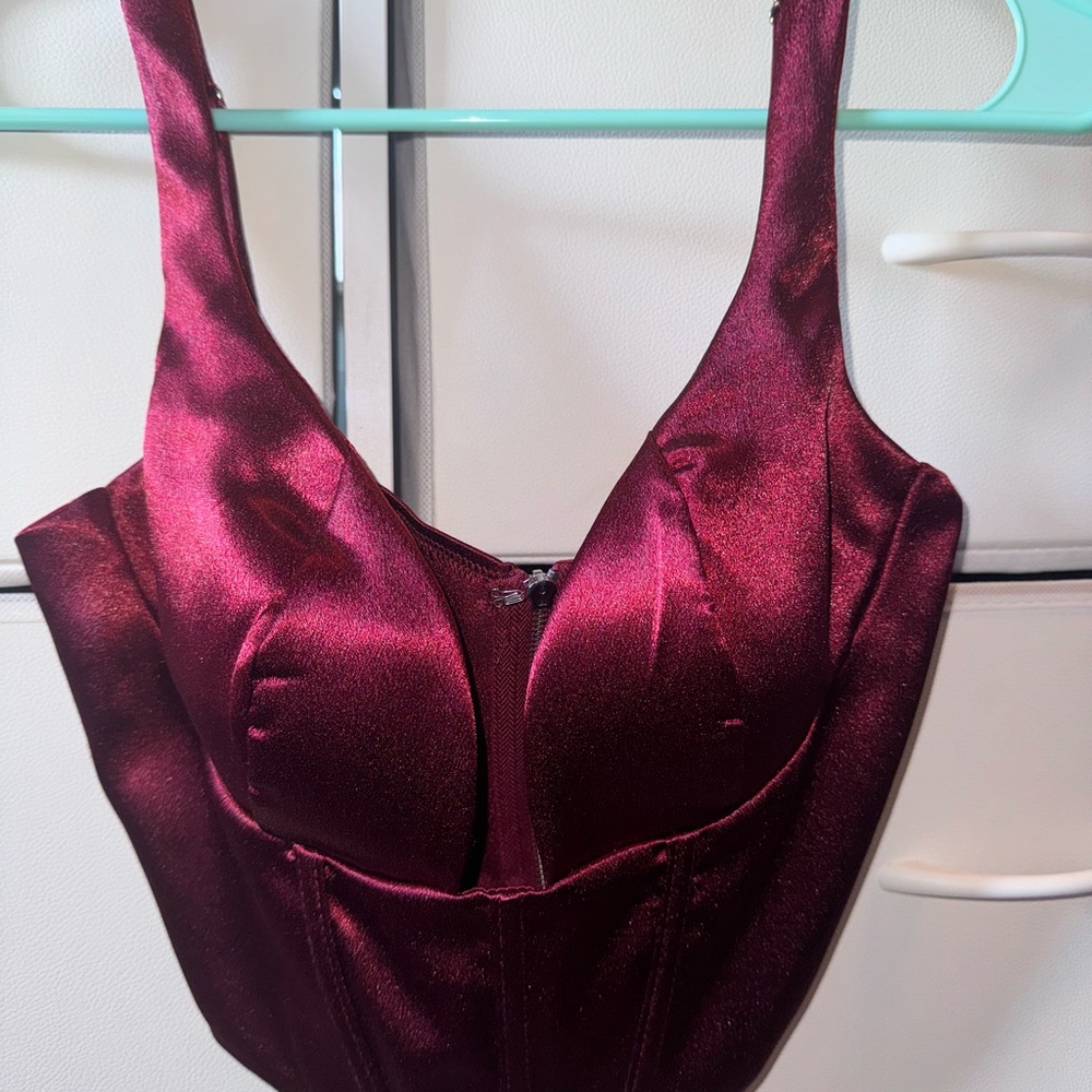 Elegant Burgundy Satin Corset top